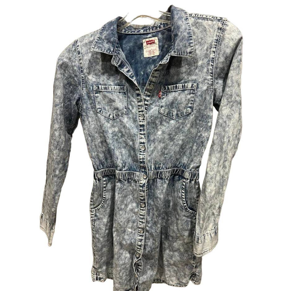 Levi's Girls Acid Wash Button Down Long Sleeve Dress Size 12-13 YRS